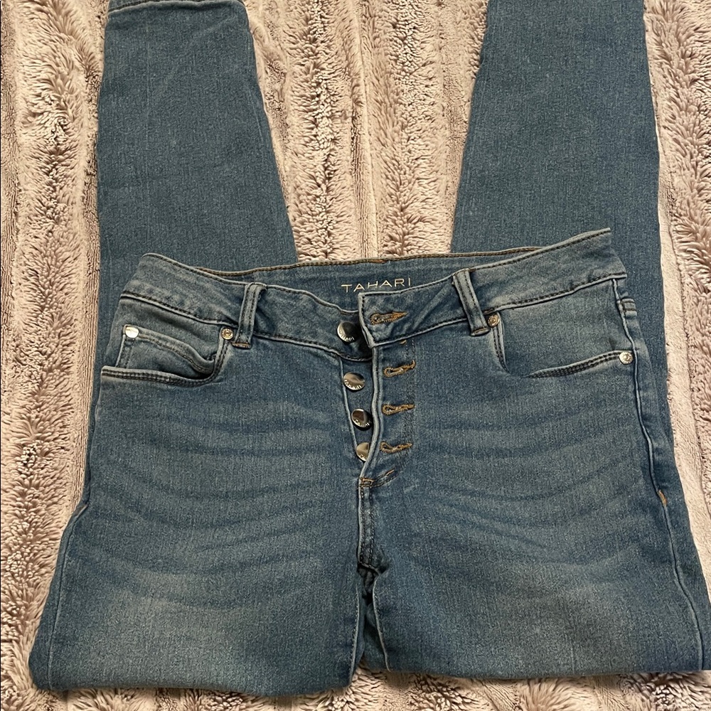 Tahari High Rise skinny stretch button fly Denim Jeans